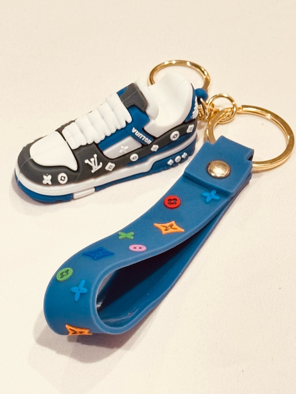 Slate Blue Monogram Mini Sneaker BagCharm Coquette Wristlet Novelty Gift NWOT